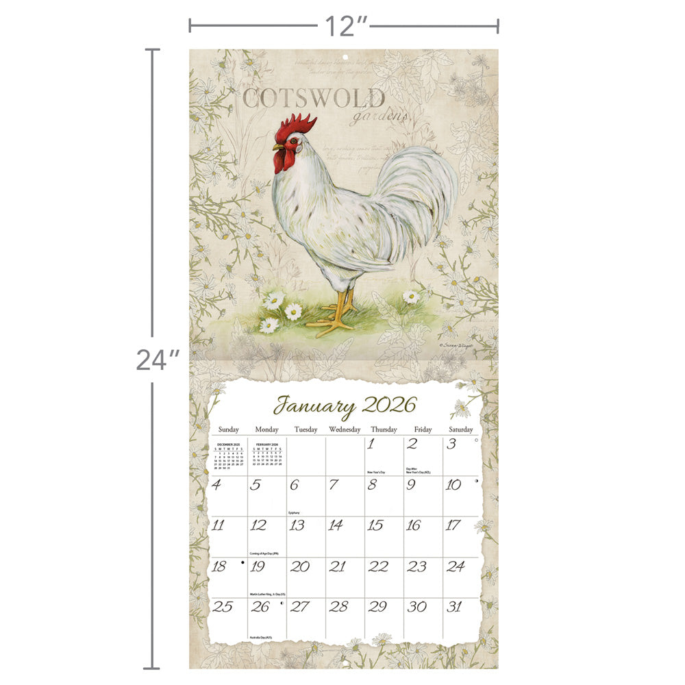 Roosters 2026 12x12 Wall Calendar