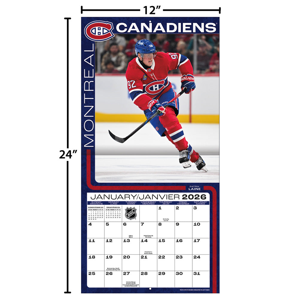 NHL Montreal Canadiens Bilingual 2026 12x12 Wall Calendar