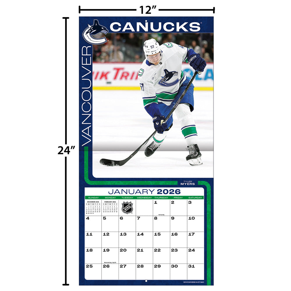 NHL Vancouver Canucks 2026 12x12 Wall Calendar