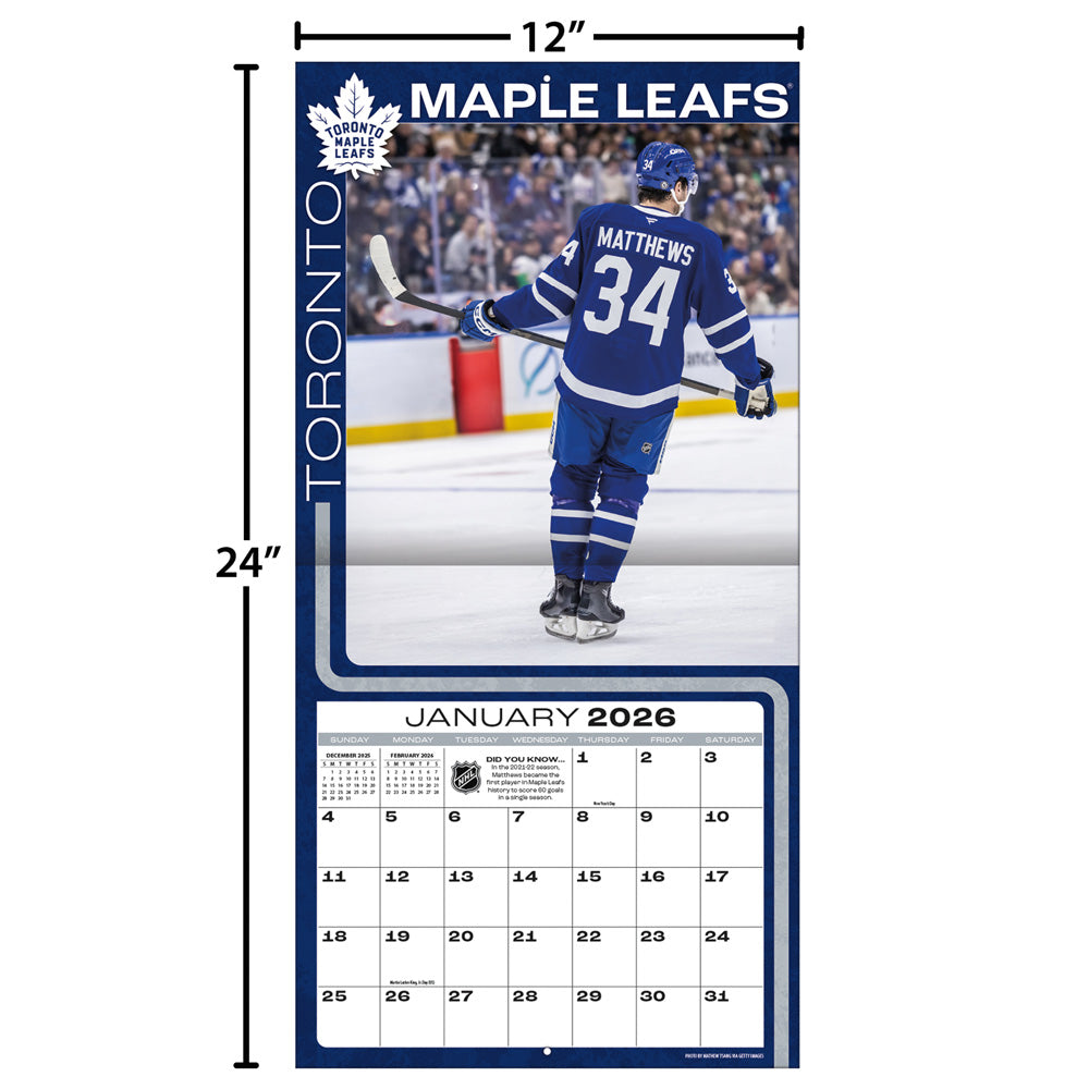 NHL Auston Matthews Toronto Maple Leafs 2026 12x12 Wall Calendar
