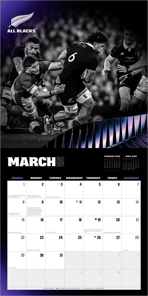 All Blacks OFFICIAL | 2026 12 x 24 Inch (Hanging) Monthly Square Wall Calendar