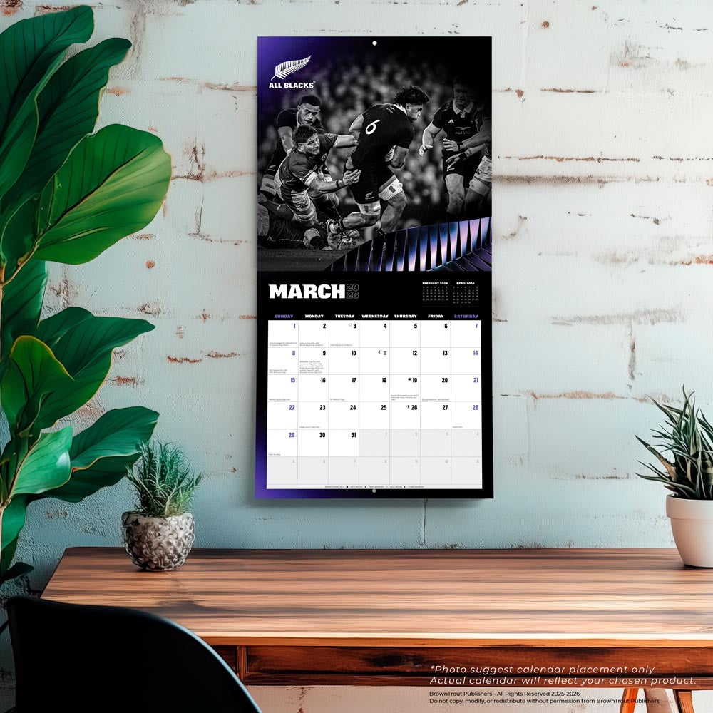 All Blacks OFFICIAL | 2026 12 x 24 Inch (Hanging) Monthly Square Wall Calendar