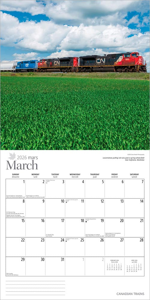 Canadian Trains | 2026 12 x 24 Inch (Hanging) Monthly Square Wall Calendar | Foil Stamped Cover