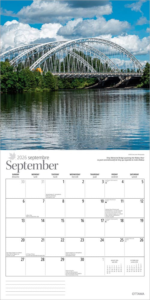 Ottawa | 2026 12 x 24 Inch (Hanging) Monthly Square Wall Calendar | English/French Bilingual