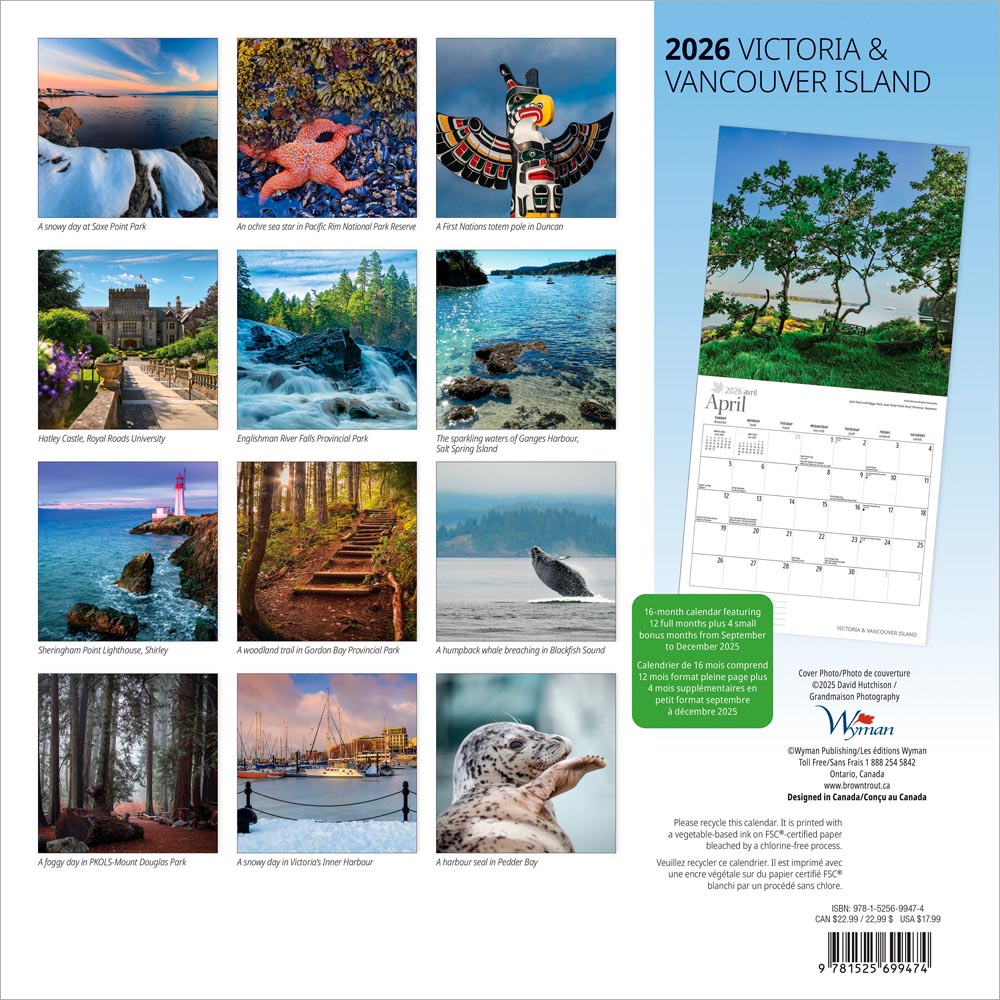 Victoria & Vancouver Island | 2026 12 x 24 Inch (Hanging) Monthly Square Wall Calendar