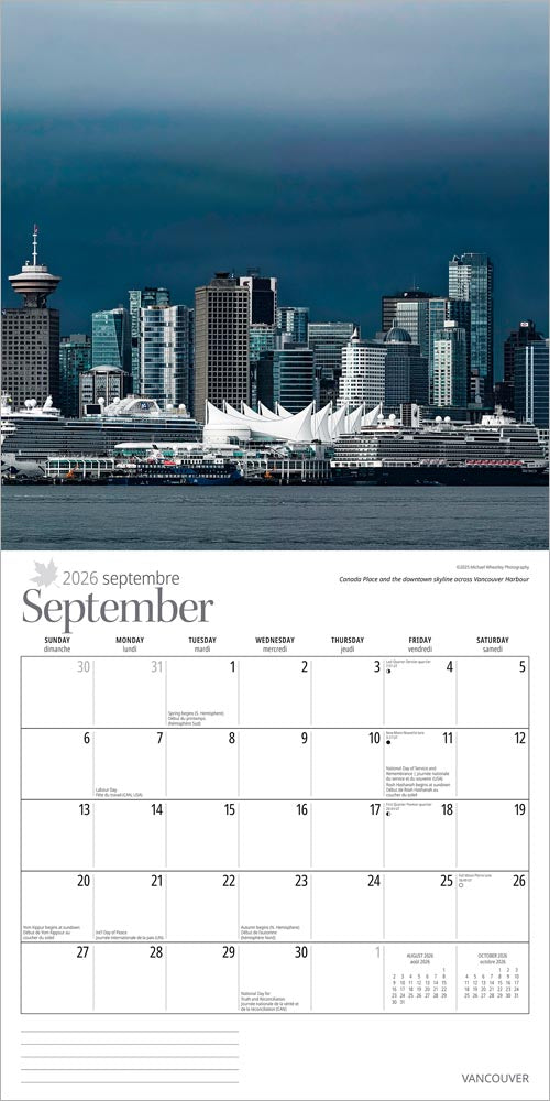 Vancouver | 2026 12 x 24 Inch (Hanging) Monthly Square Wall Calendar