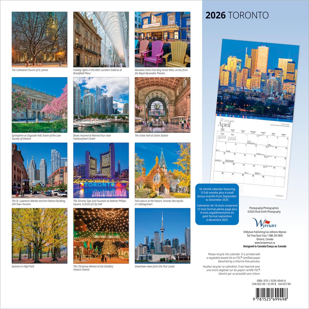 Toronto | 2026 12 x 24 Inch (Hanging) Monthly Square Wall Calendar
