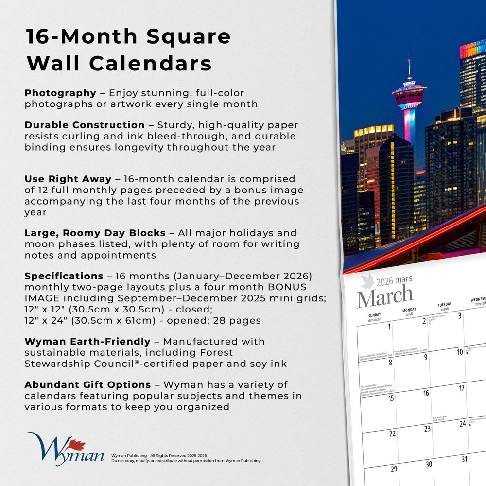 Calgary | 2026 12 x 24 Inch (Hanging) Monthly Square Wall Calendar