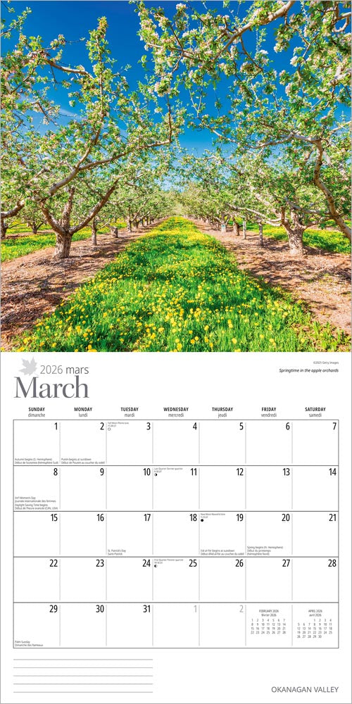Okanagan Valley | 2026 12 x 24 Inch (Hanging) Monthly Square Wall Calendar