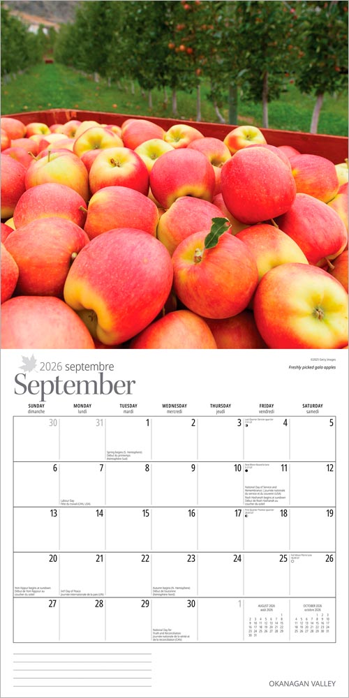 Okanagan Valley | 2026 12 x 24 Inch (Hanging) Monthly Square Wall Calendar