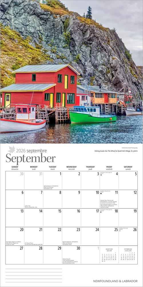 Newfoundland & Labrador | 2026 12 x 24 Inch (Hanging) Monthly Square Wall Calendar