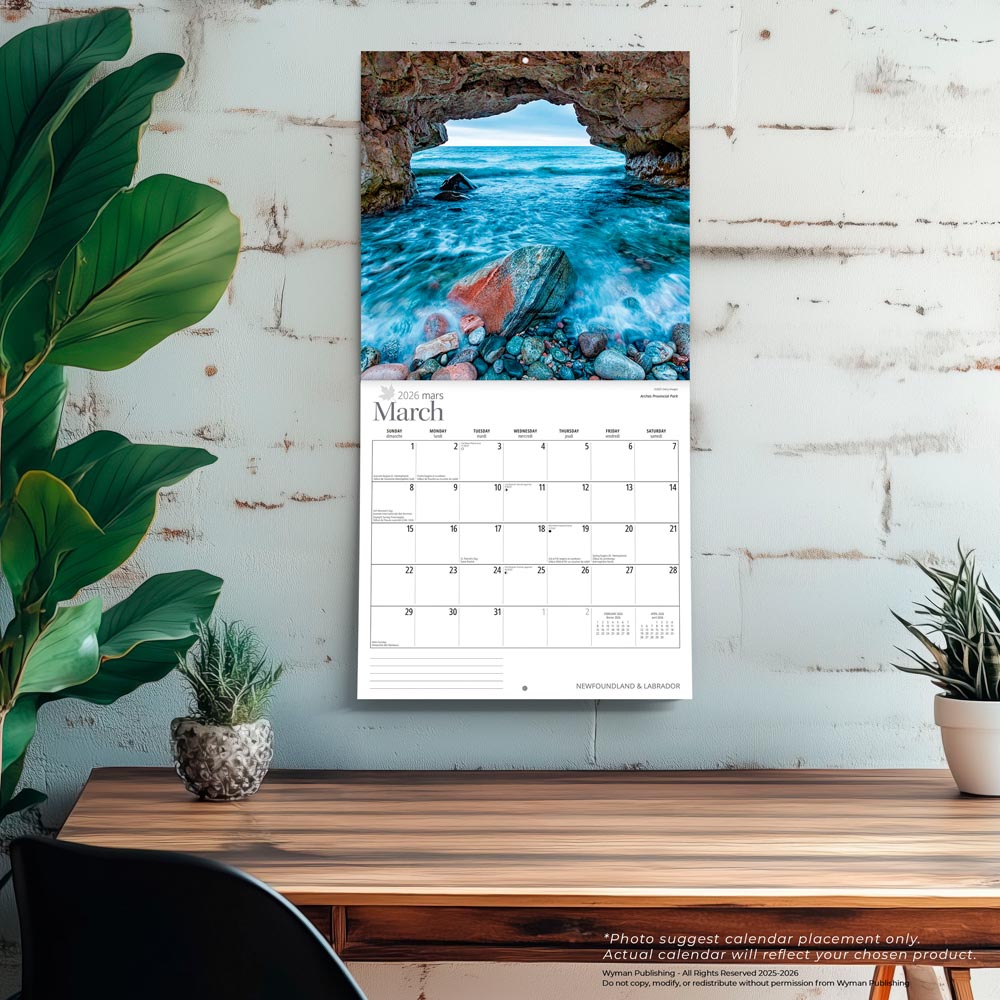 Newfoundland & Labrador | 2026 12 x 24 Inch (Hanging) Monthly Square Wall Calendar