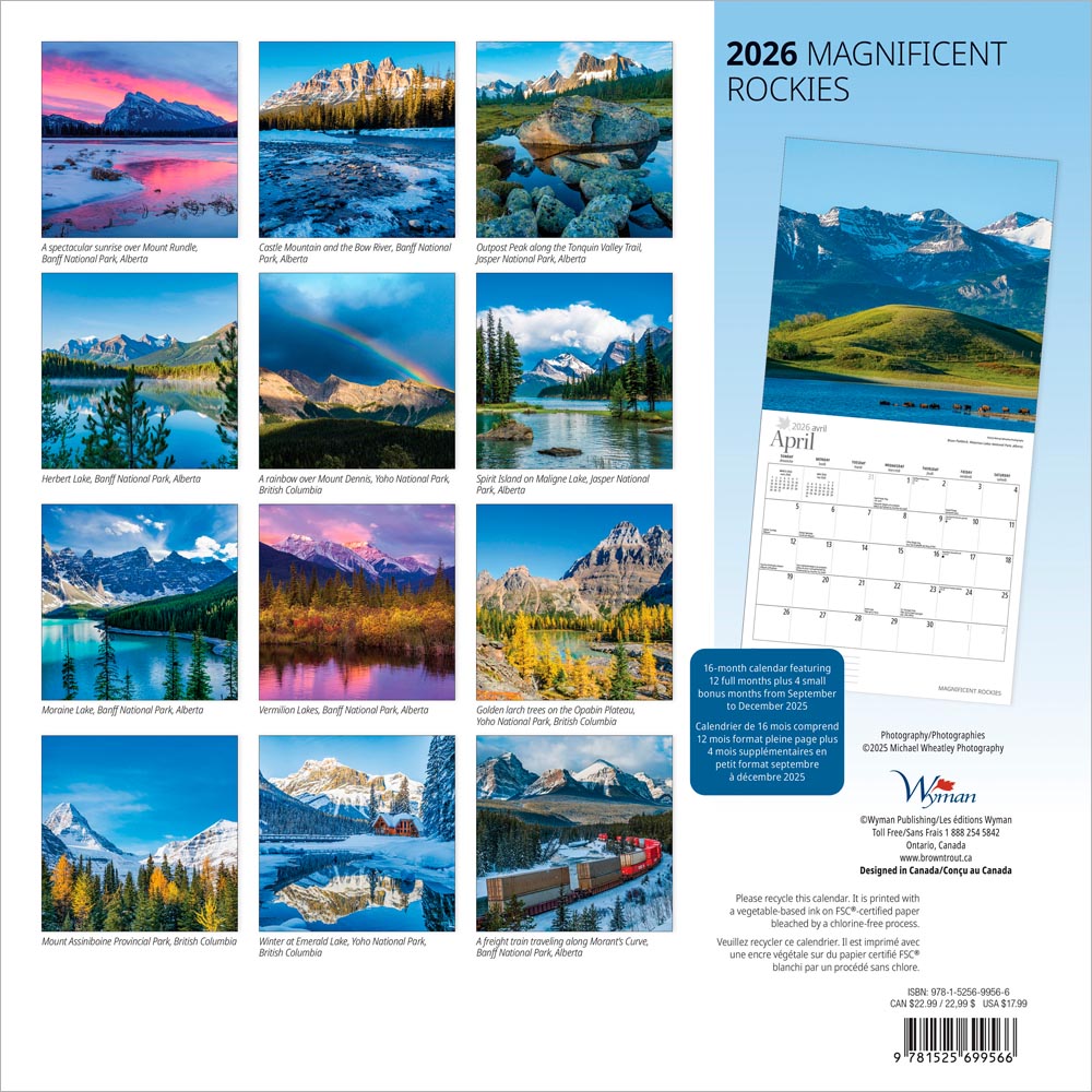 Magnificent Rockies | 2026 12 x 24 Inch (Hanging) Monthly Square Wall Calendar