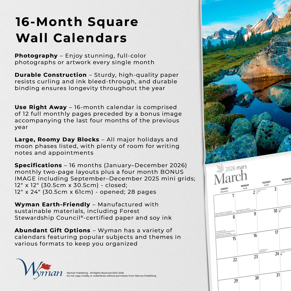 Magnificent Rockies | 2026 12 x 24 Inch (Hanging) Monthly Square Wall Calendar
