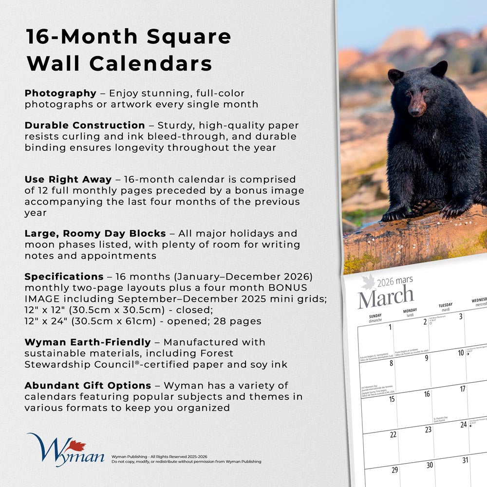 Canada's West Coast | 2026 12 x 24 Inch (Hanging) Monthly Square Wall Calendar