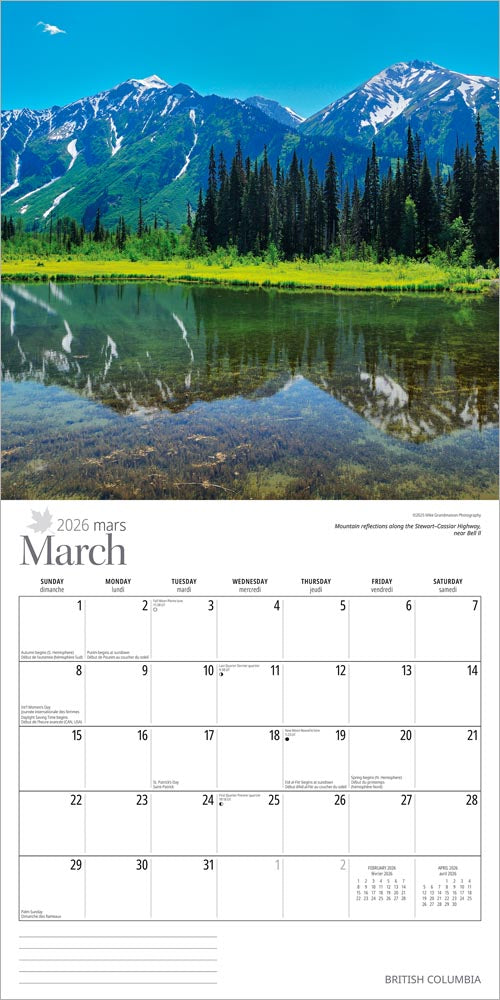British Columbia | 2026 12 x 24 Inch (Hanging) Monthly Square Wall Calendar