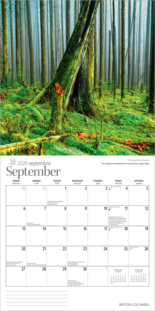 British Columbia | 2026 12 x 24 Inch (Hanging) Monthly Square Wall Calendar