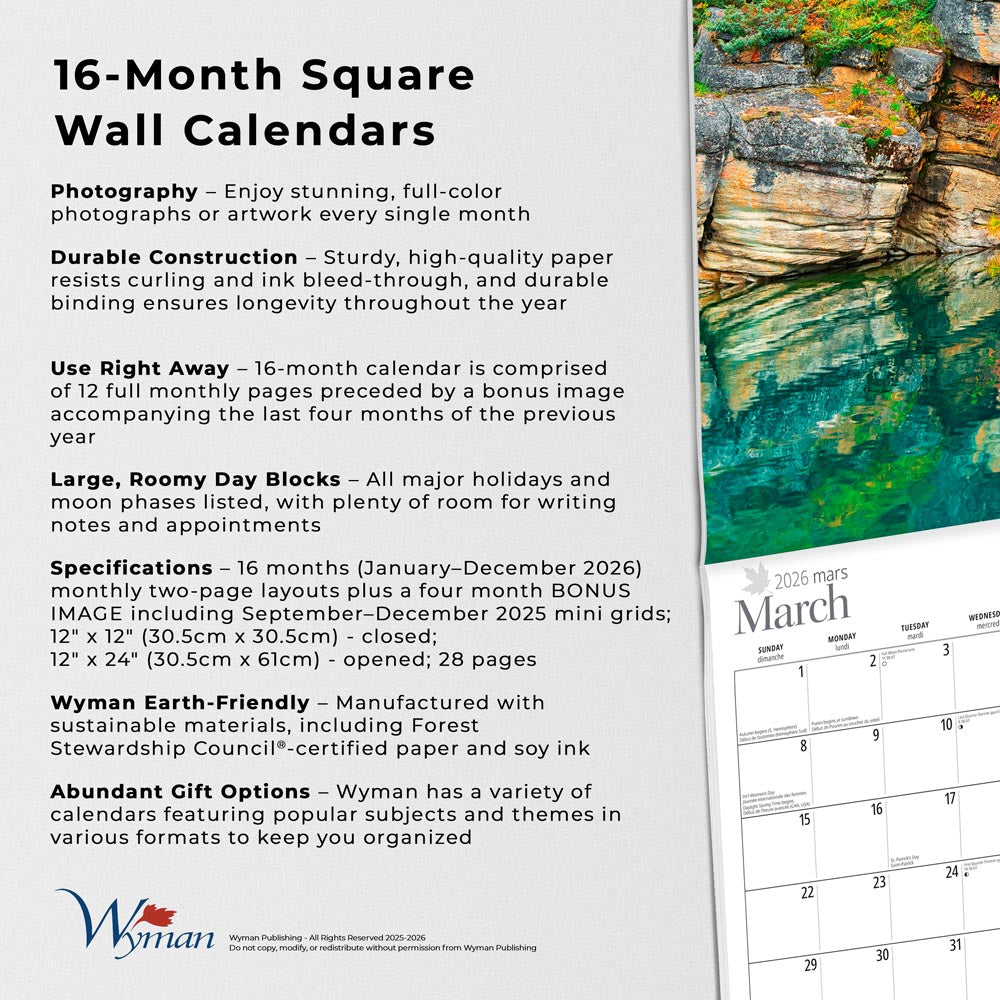 Alberta | 2026 12 x 24 Inch (Hanging) Monthly Square Wall Calendar