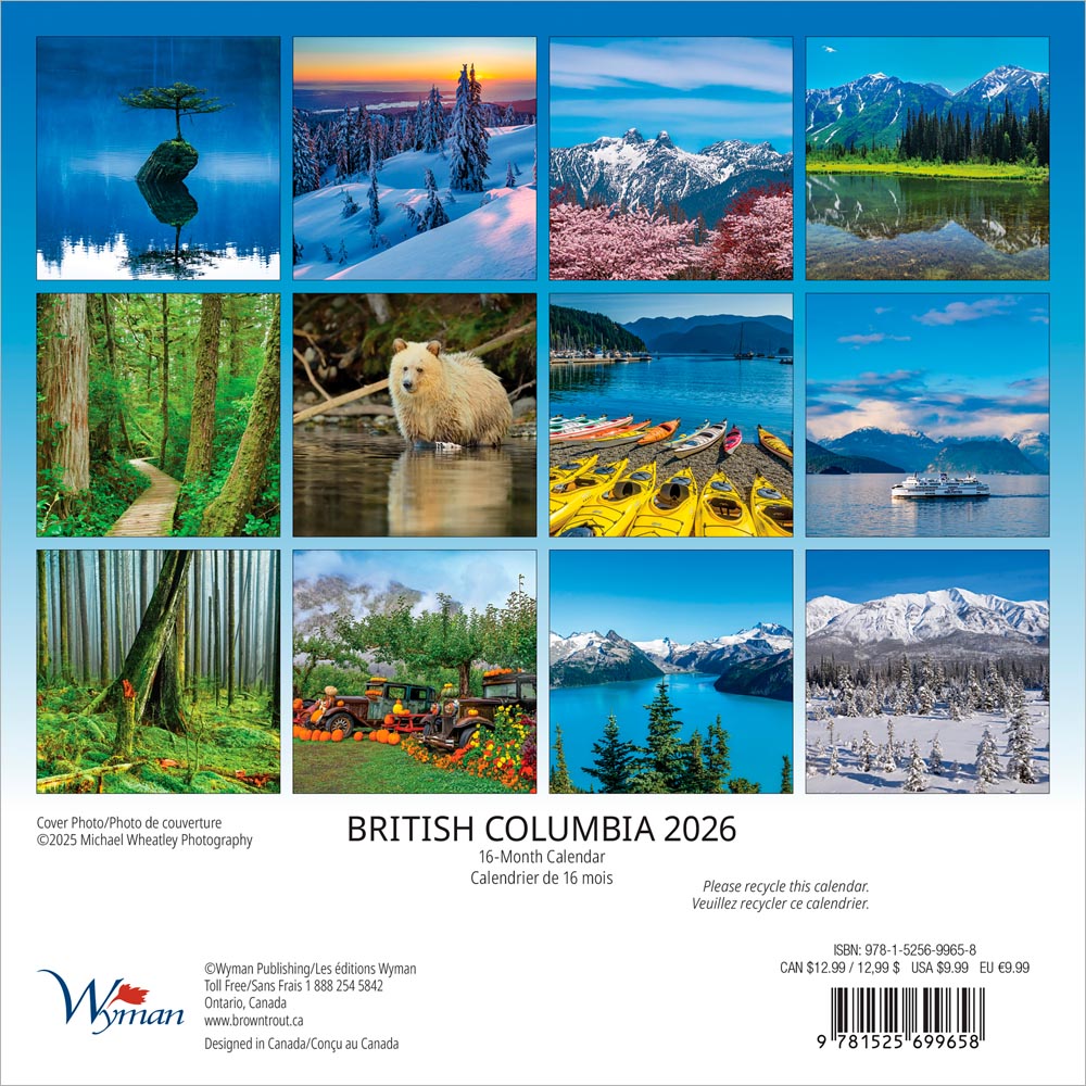 British Columbia | 2026 7 x 14 Inch (Hanging) Monthly Mini Wall Calendar
