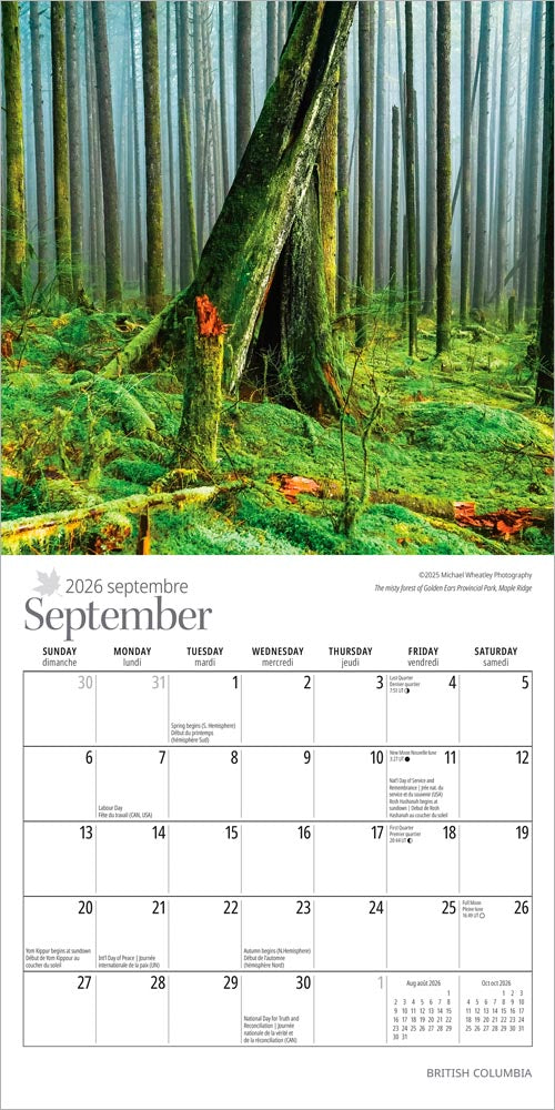 British Columbia | 2026 7 x 14 Inch (Hanging) Monthly Mini Wall Calendar
