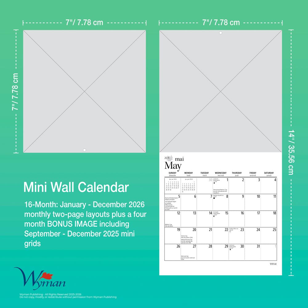 British Columbia | 2026 7 x 14 Inch (Hanging) Monthly Mini Wall Calendar