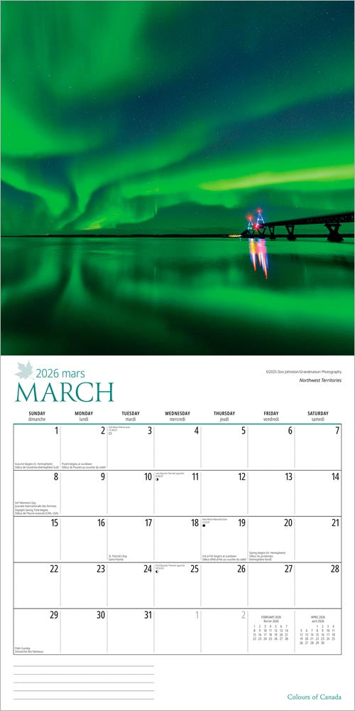 Colours of Canada | 2026 12 x 24 Inch (Hanging) Monthly Square Wall Calendar | Envelope