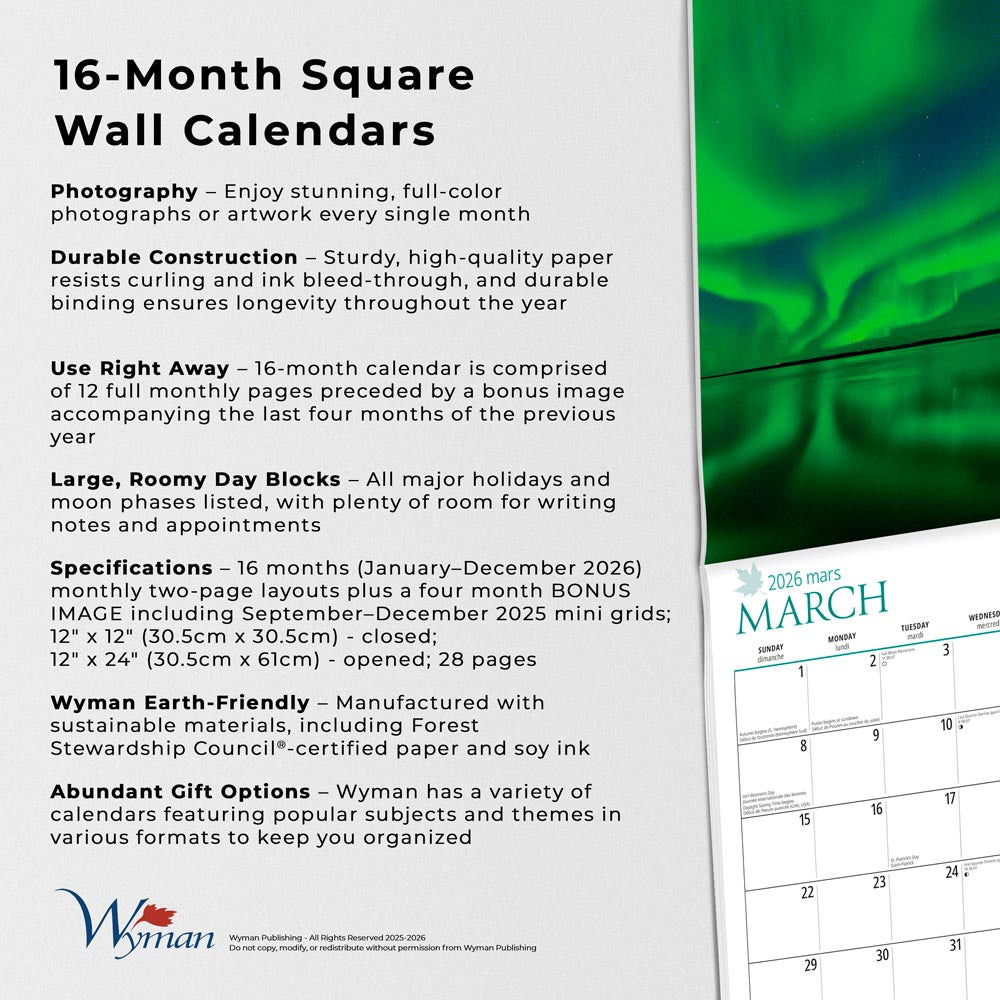 Colours of Canada | 2026 12 x 24 Inch (Hanging) Monthly Square Wall Calendar | Envelope