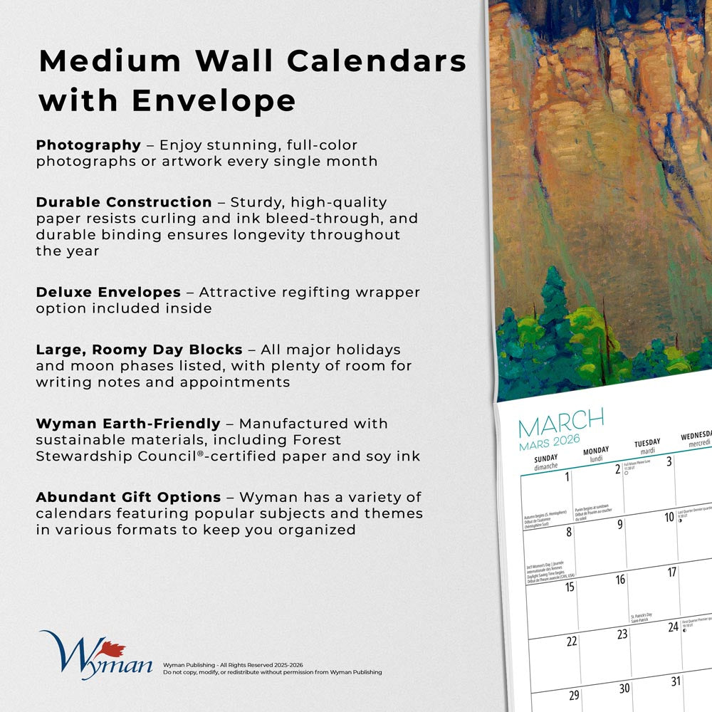 The Group of Seven AGO OFFICIAL | 2026 8.5 x 8.5 Inch Monthly Medium Wall Calendar | Envelope | English/French Bilingual