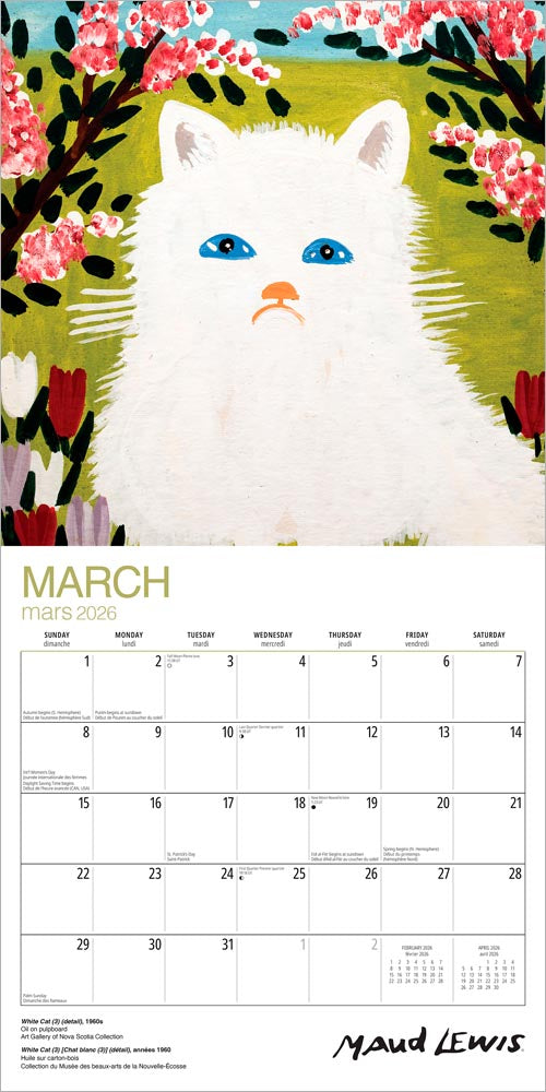 Maud Lewis AGNS OFFICIAL | 2026 12 x 24 Inch (Hanging) Monthly Square Wall Calendar | English/French Bilingual