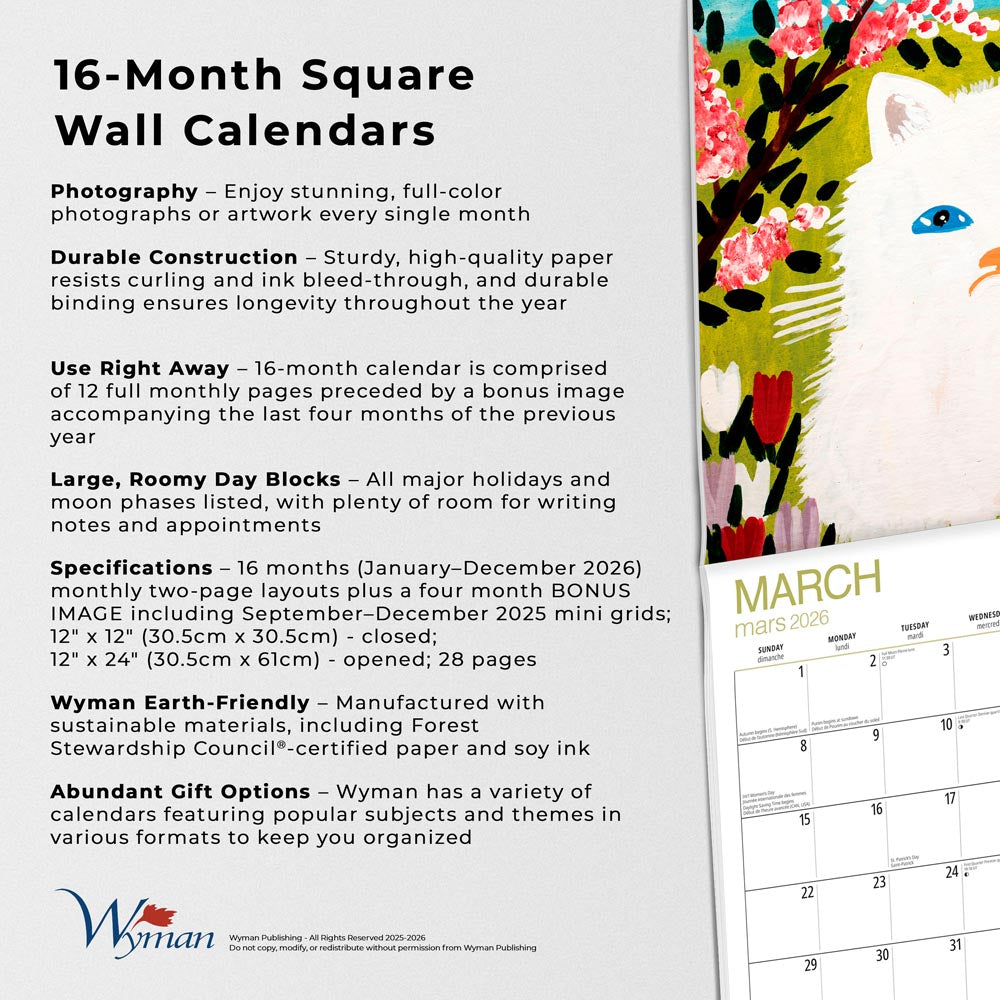 Maud Lewis AGNS OFFICIAL | 2026 12 x 24 Inch (Hanging) Monthly Square Wall Calendar | English/French Bilingual