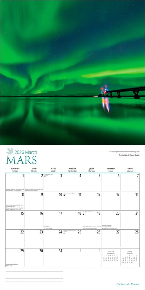Couleurs du Canada | 2026 12 x 24 Inch (Hanging) Monthly Square Wall Calendar | French Language