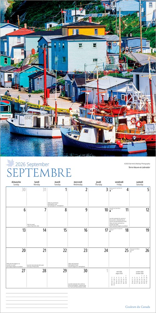 Couleurs du Canada | 2026 12 x 24 Inch (Hanging) Monthly Square Wall Calendar | French Language