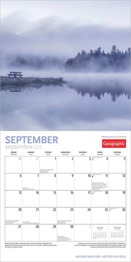 Canadian Geographic Wicked Weather OFFICIAL | 2026 12 x 24 Inch (Hanging) Monthly Square Wall Calendar | Foil Stamped Cover | English/French Bilingual