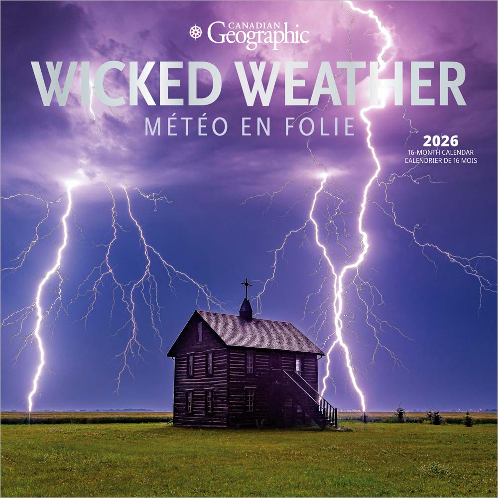 Canadian Geographic Wicked Weather OFFICIAL | 2026 12 x 24 Inch (Hanging) Monthly Square Wall Calendar | Foil Stamped Cover | English/French Bilingual