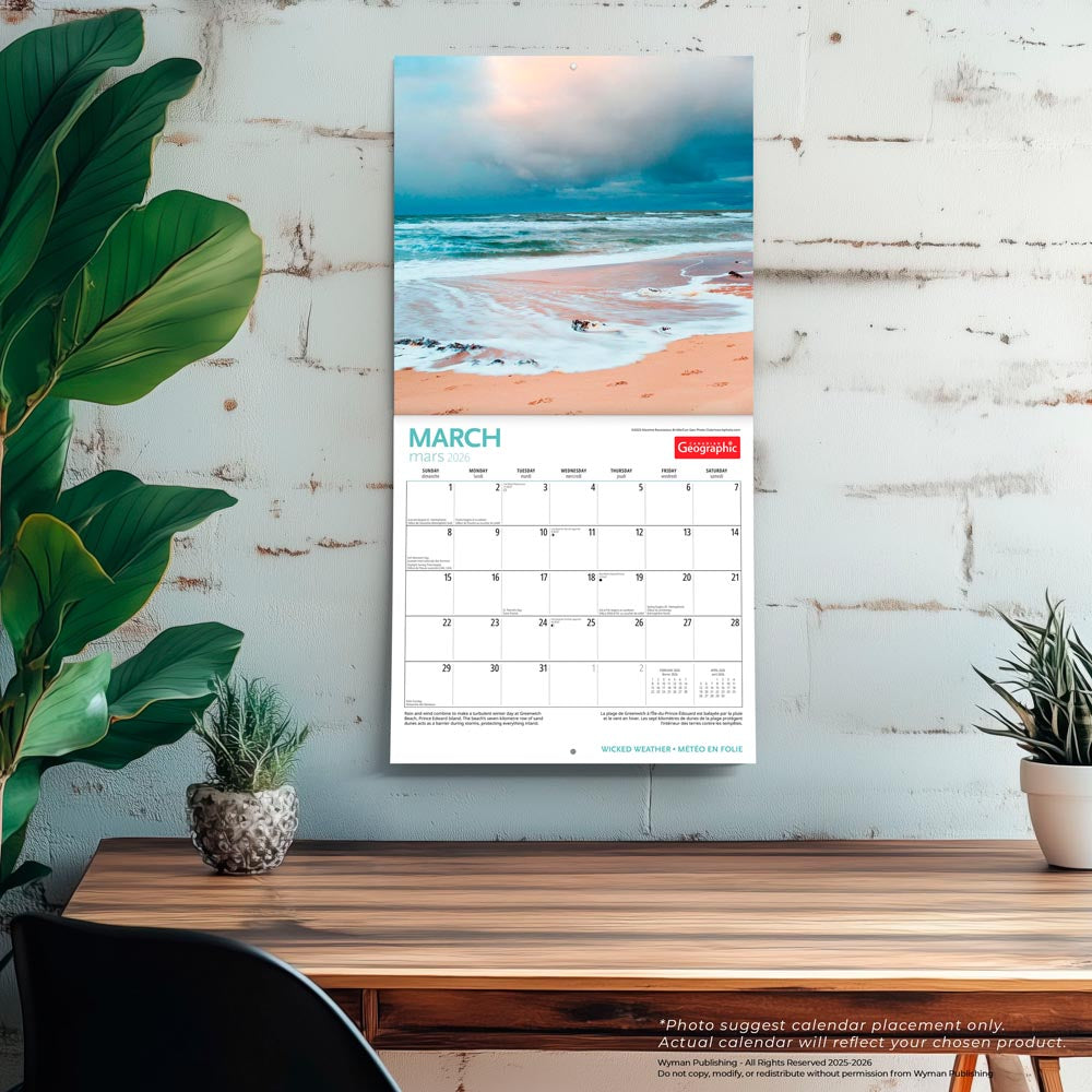 Canadian Geographic Wicked Weather OFFICIAL | 2026 12 x 24 Inch (Hanging) Monthly Square Wall Calendar | Foil Stamped Cover | English/French Bilingual