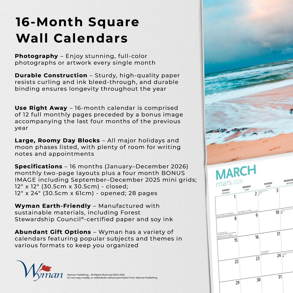 Canadian Geographic Wicked Weather OFFICIAL | 2026 12 x 24 Inch (Hanging) Monthly Square Wall Calendar | Foil Stamped Cover | English/French Bilingual