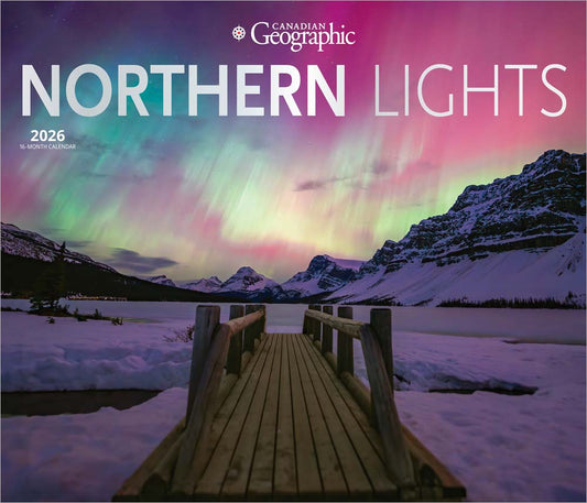 Canadian Geographic Northern Lights OFFICIAL | 2026 14 x 24 Inch (Hanging) Monthly Deluxe Wall Calendar | Foil Stamped Cover and Envelope