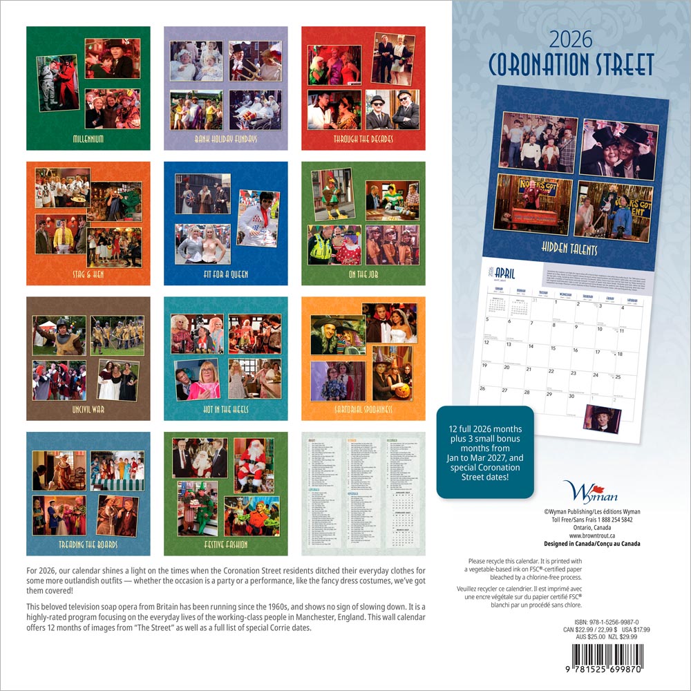 Coronation Street OFFICIAL | 2026 12 x 24 Inch (Hanging) Monthly Square Wall Calendar