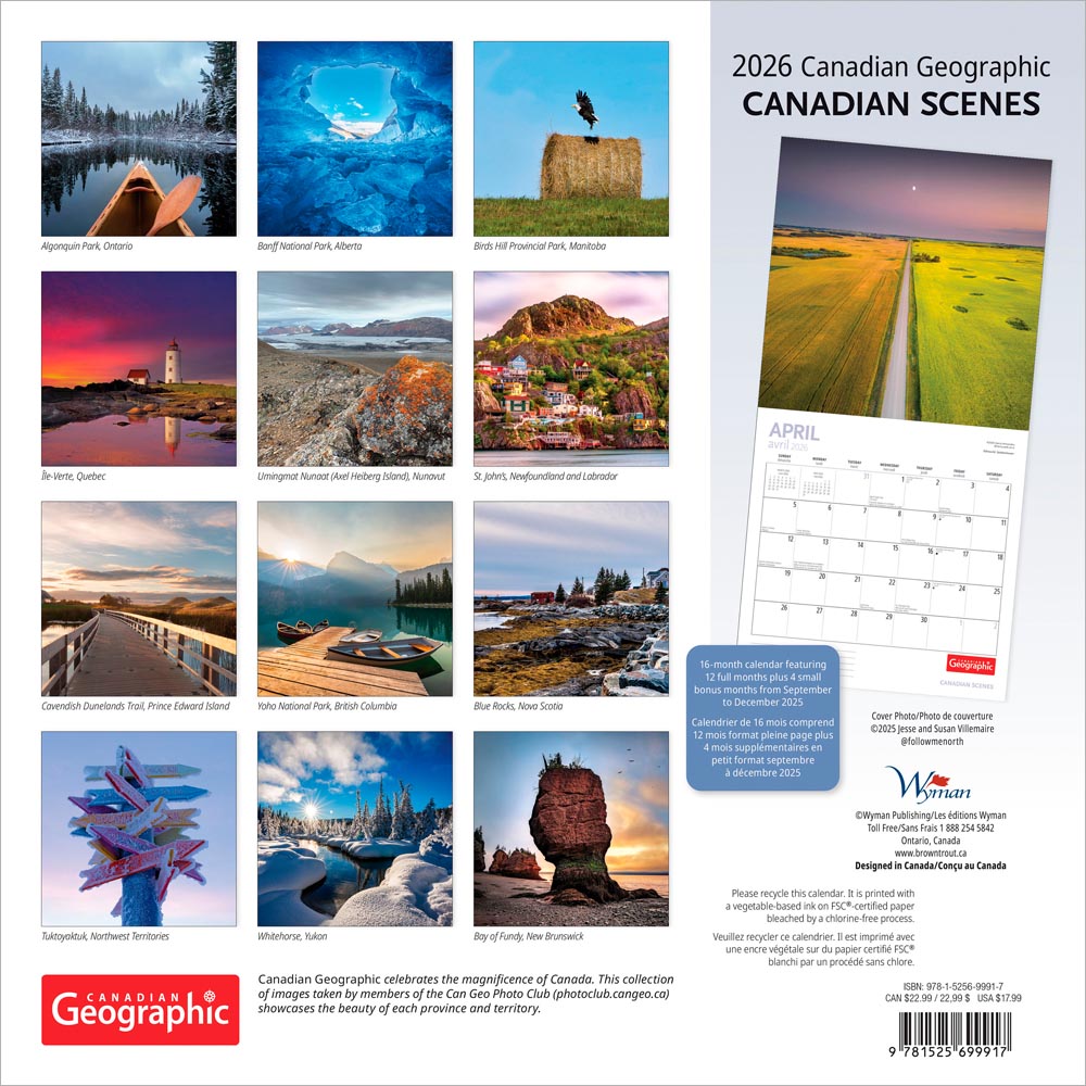 Canadian Geographic Scenes OFFICIAL | 2026 12 x 24 Inch (Hanging) Monthly Square Wall Calendar