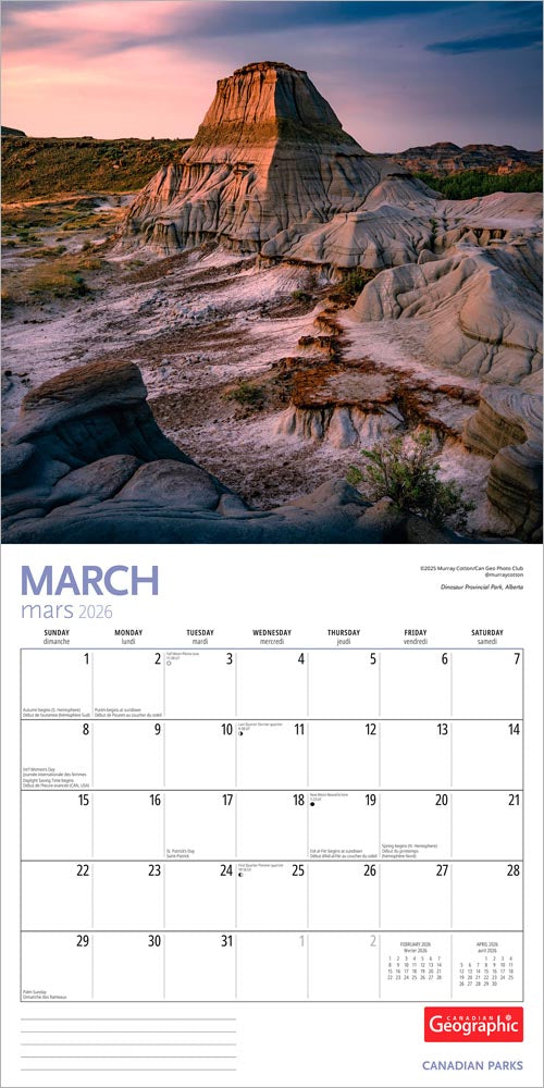 Canadian Geographic Parks OFFICIAL | 2026 12 x 24 Inch (Hanging) Monthly Square Wall Calendar