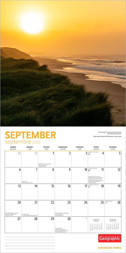 Canadian Geographic Parks OFFICIAL | 2026 12 x 24 Inch (Hanging) Monthly Square Wall Calendar