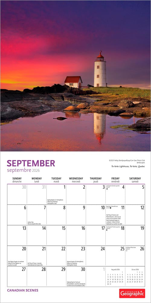 Canadian Geographic Scenes OFFICIAL | 2026 8.5 x 8.5 Inch Monthly Medium Wall Calendar | Envelope
