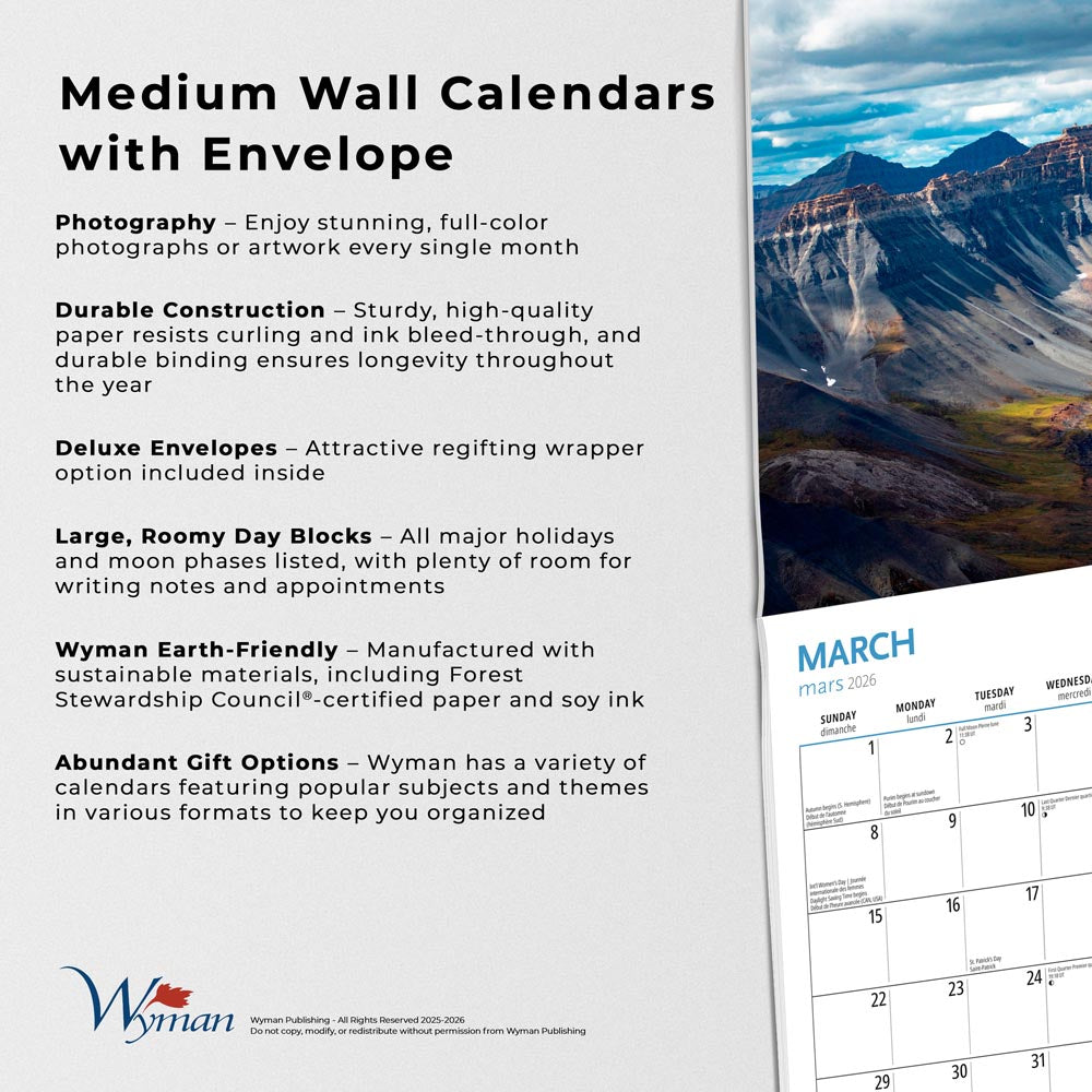 Canadian Geographic Scenes OFFICIAL | 2026 8.5 x 8.5 Inch Monthly Medium Wall Calendar | Envelope