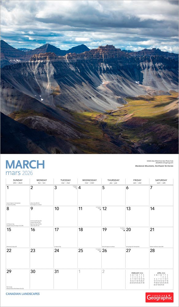 Canadian Geographic Landscapes OFFICIAL | 2026 14 x 24 Inch (Hanging) Monthly Deluxe Wall Calendar | Envelope