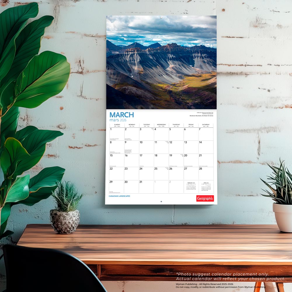 Canadian Geographic Landscapes OFFICIAL | 2026 14 x 24 Inch (Hanging) Monthly Deluxe Wall Calendar | Envelope