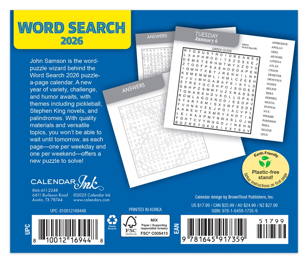 Word Search | 2026 6 x 5 Inch Daily Desktop Box Calendar | New Page Every Day