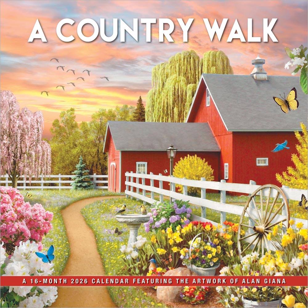 A Country Walk | 2026 12 x 24 Inch (Hanging) Monthly Square Wall Calendar | Featuring the Artwork of Alan Giana