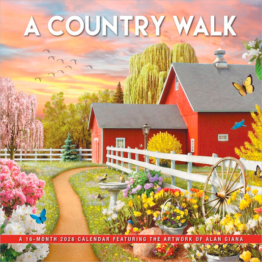 A Country Walk | 2026 12 x 24 Inch (Hanging) Monthly Square Wall Calendar | Featuring the Artwork of Alan Giana