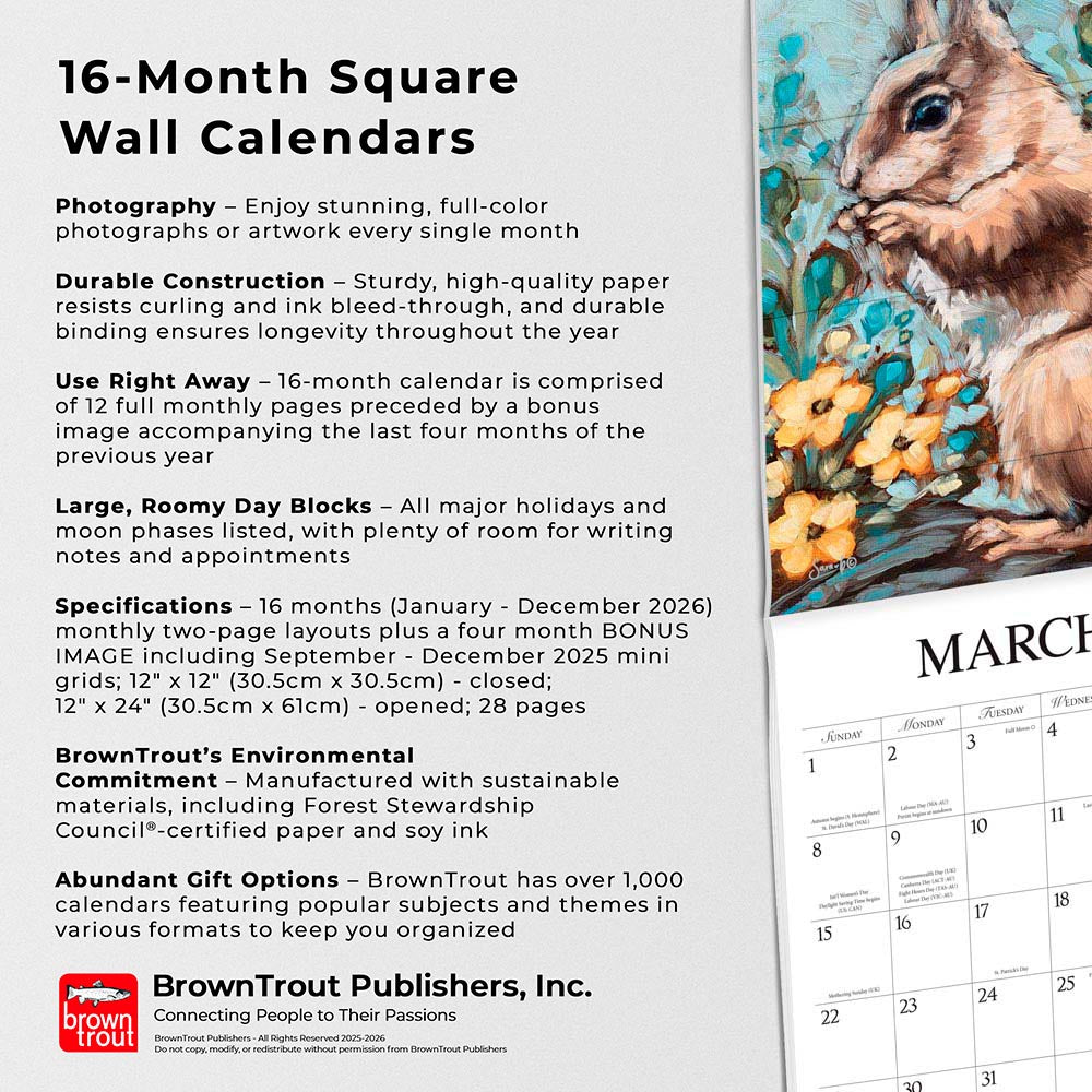 Barnyard Friends | 2026 12 x 24 Inch (Hanging) Monthly Square Wall Calendar | Featuring the Artwork of Molly Strong