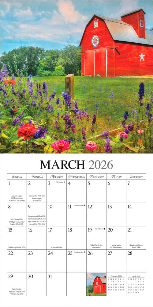 Beckoning Barns | 2026 7 x 14 Inch (Hanging) Monthly Mini Wall Calendar | Featuring the Artwork of Lori Deiter